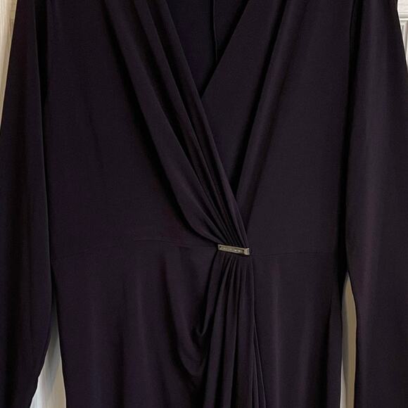 Michael Michael Kors Faux Wrap Dress Long Sleeves Sz XL Plum Stretch Career - Picture 4 of 10